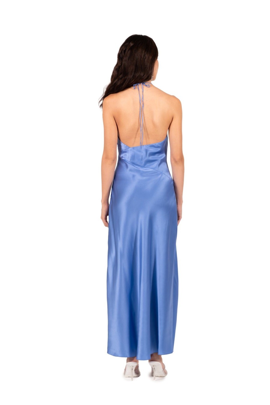 DANNIJO Cornflower Blue High Slit Deep V Halter Maxi Dresses