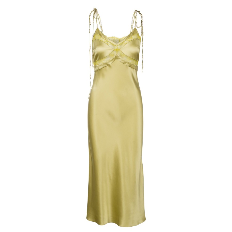 DANNIJO Moss Midi Dress W/ Lace Panel & Beaded Tie Straps Dresses