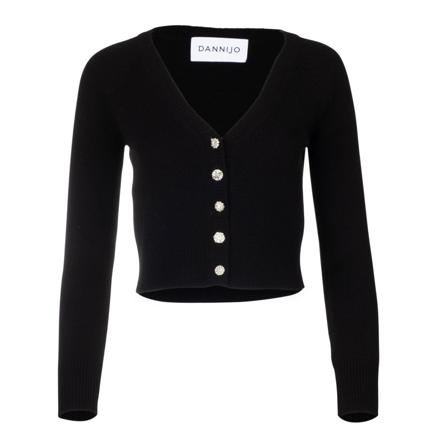 DANNIJO Black V-Neck Cropped Cardigan Sweaters