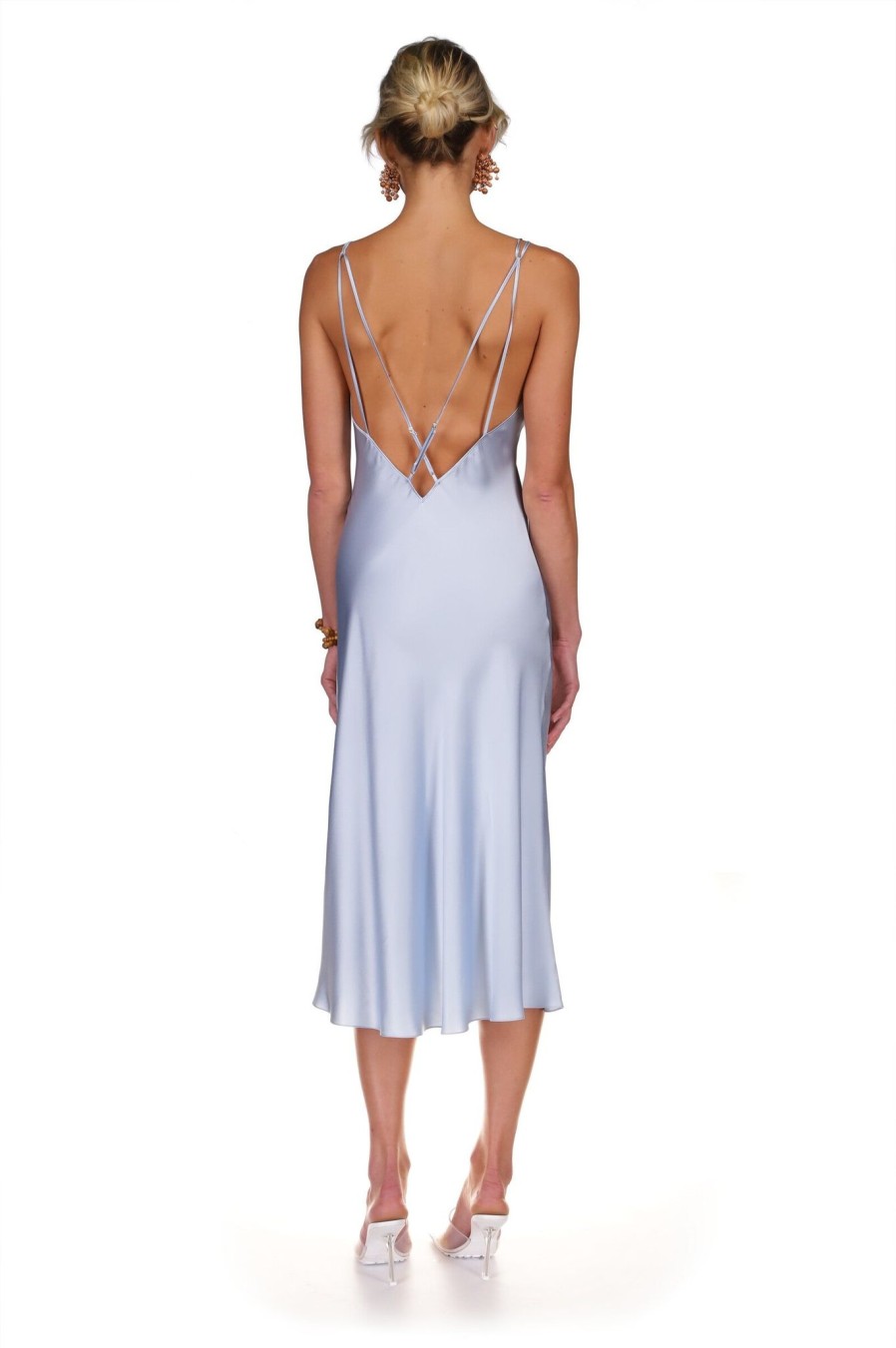 DANNIJO Blue Breeze Deep V Multi Strap Midi Slip Dress Dresses