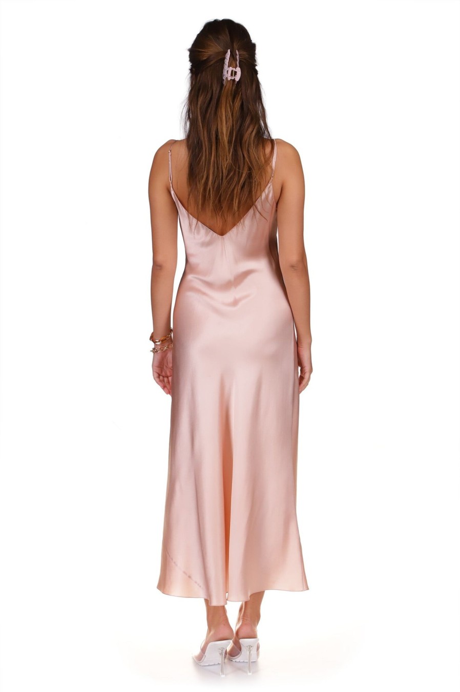 DANNIJO Dusty Rose Tea Length Bias Slip Dresses