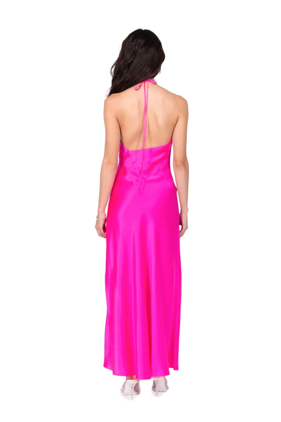 DANNIJO Hot Fuchsia High Slit Deep V Halter Maxi Dresses