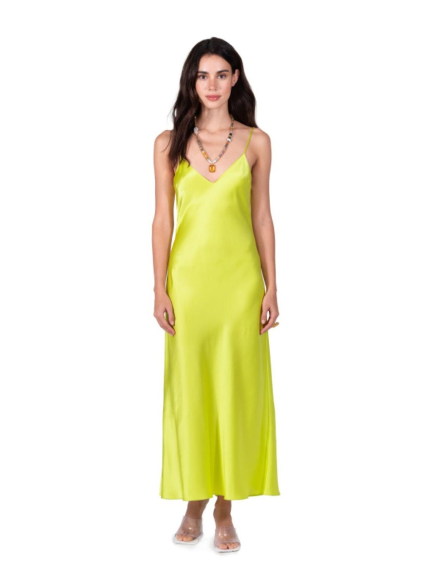 DANNIJO Chartreuse Midi Bias Slip Dresses