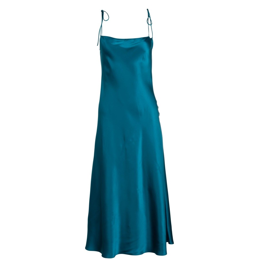 DANNIJO Tie Strap Teal Midi Slip Dress Dresses