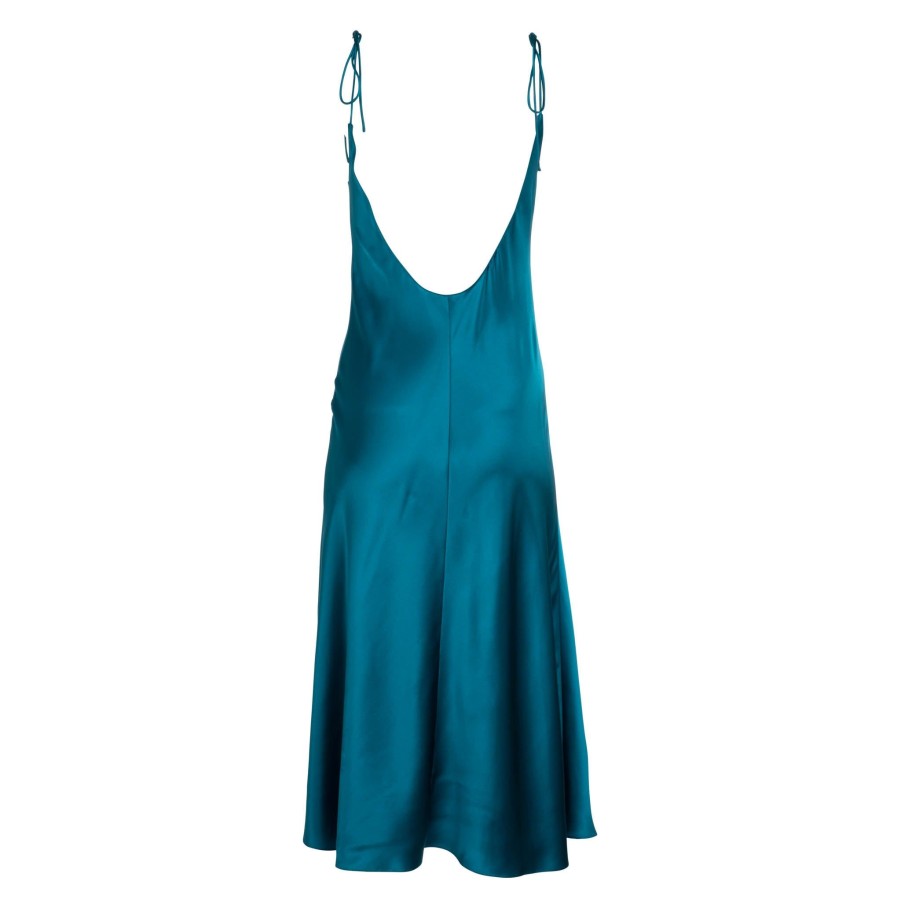 DANNIJO Tie Strap Teal Midi Slip Dress Dresses