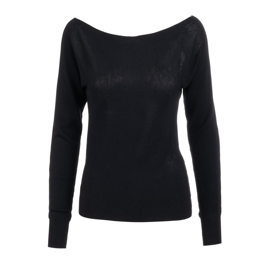 DANNIJO Noir Feather Knit Off The Shoulder Sweaters