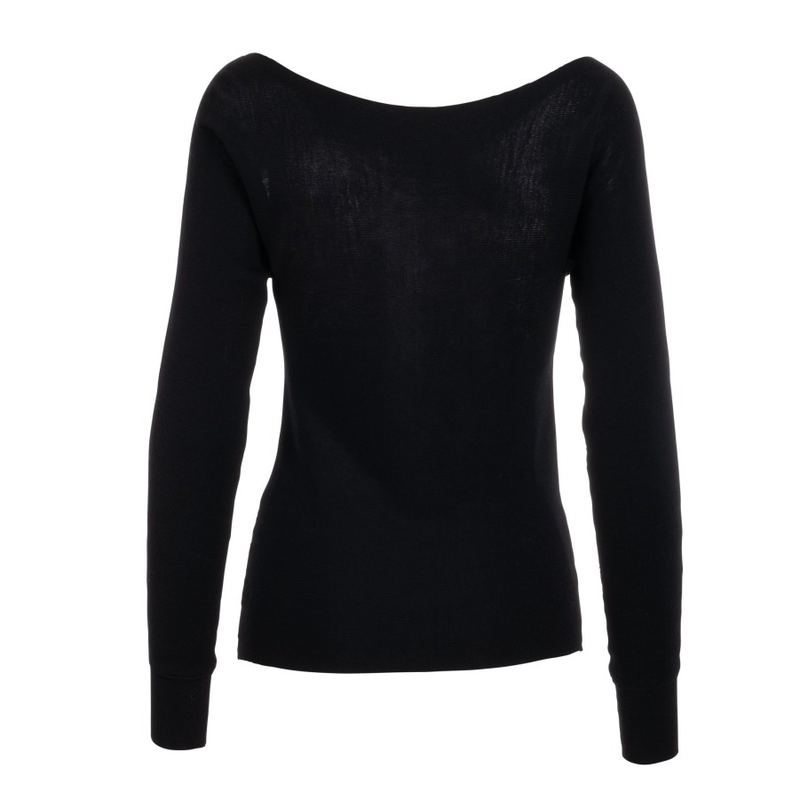 DANNIJO Noir Feather Knit Off The Shoulder Sweaters