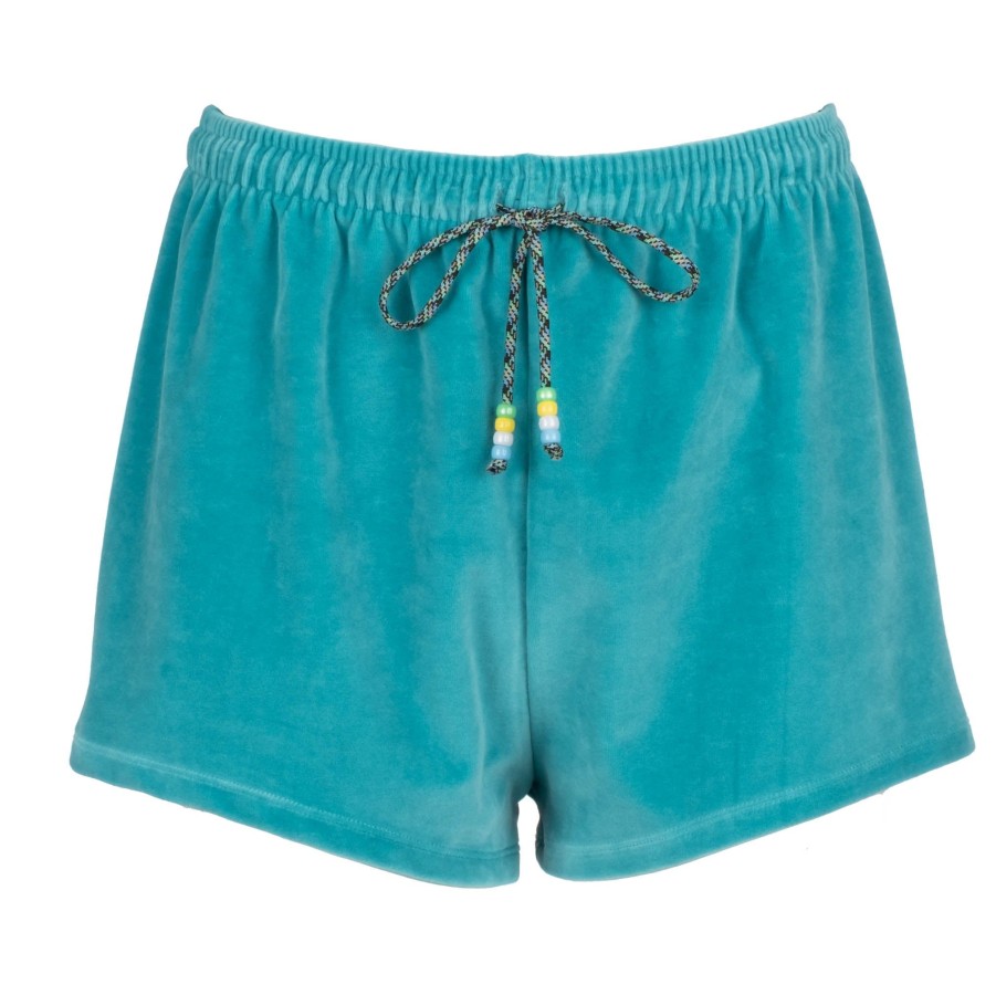 DANNIJO Neon Turquoise Velour Shorts Bottoms