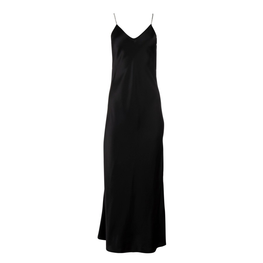 DANNIJO Noir Crystal Strap Long Silk Slip Dress Dresses