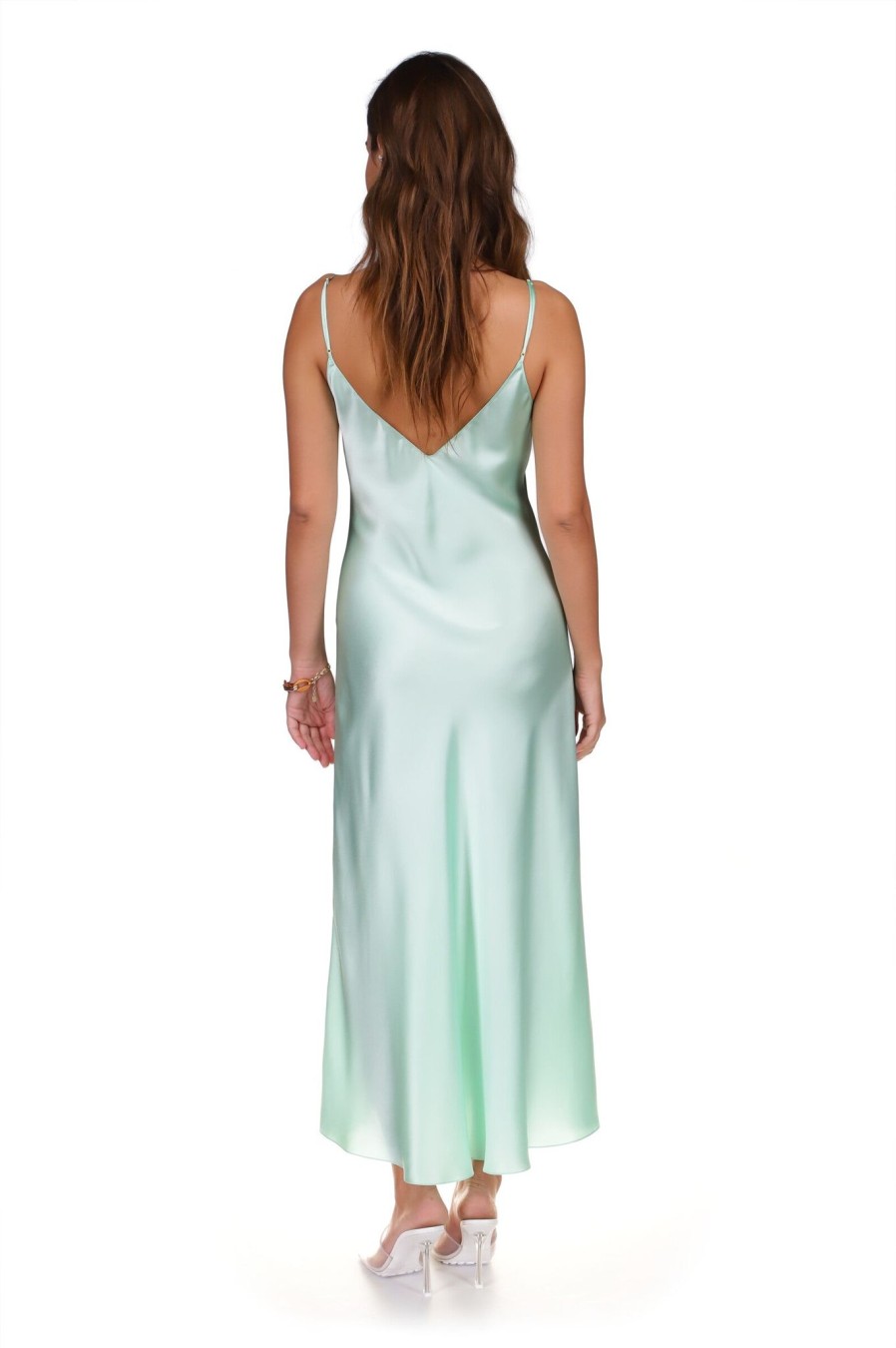 DANNIJO Mint Tea Length Bias Slip Dresses