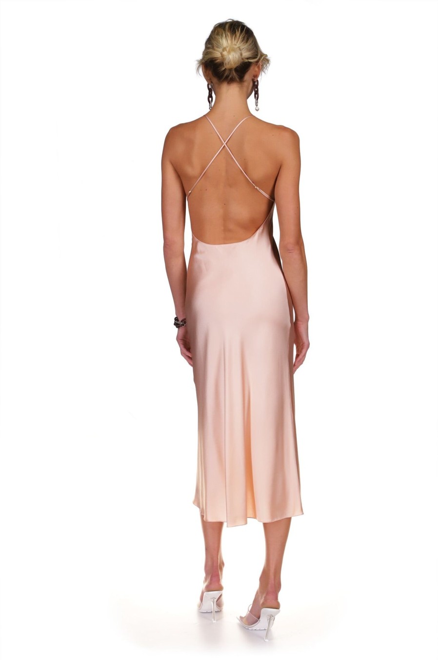 DANNIJO Dusty Rose Open Back Cross Strap Midi Dress Dresses