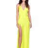 DANNIJO Chartreuse High Slit Deep V Halter Maxi Dresses