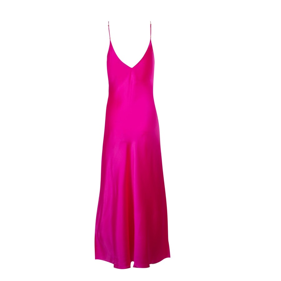 DANNIJO Hot Fuchsia Midi Bias Slip Dresses