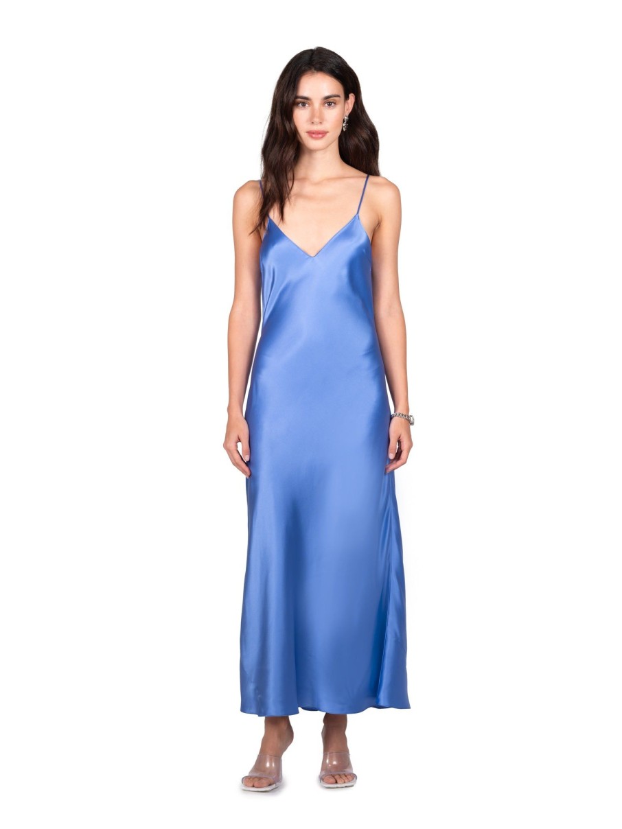 DANNIJO Cornflower Blue Midi Bias Slip Dresses